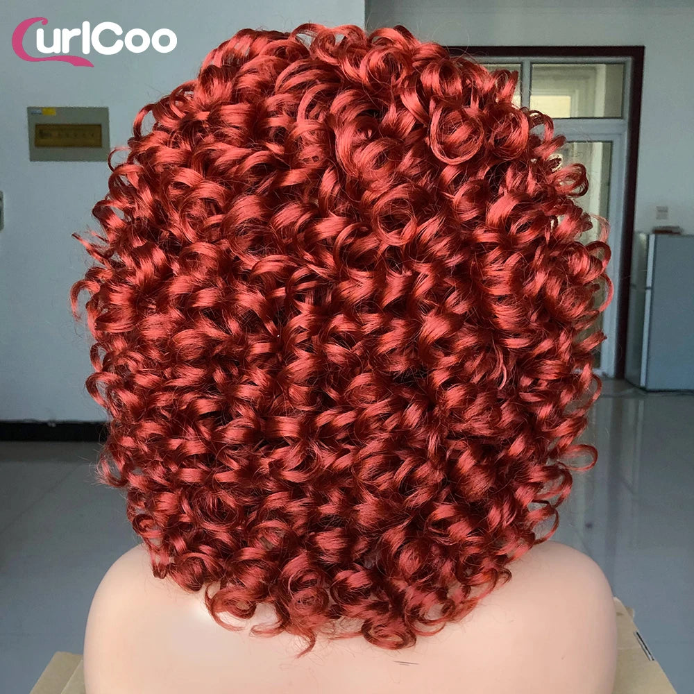 Short Hair Afro Curly Wig Natural Blonde Hair Wigs with Bangs Fluffy Synthetic Ombre Cosplay Lolita Wigs For Black Women
