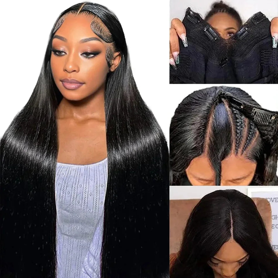 230 Density Straight V Part Wigs Hair Human Hair Wear And Go Glueless Black Brazilian Wigs 100% Human Hair 36Inch No Lace For Women Wig