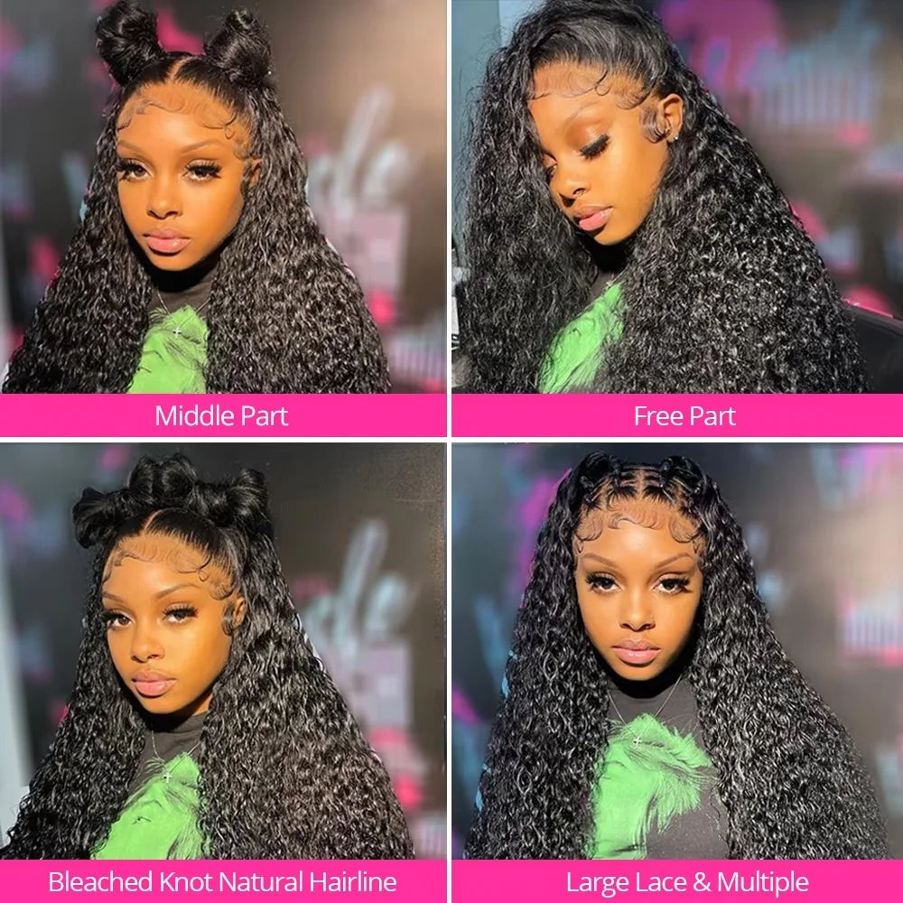 13x6 Wig Glueless 250 Density Brazilian Deep Wave Curly Hair Style Wigs HD Lace Frontal 100% Human Hair Wigs For Women Preplucked Best Hair Water Wig
