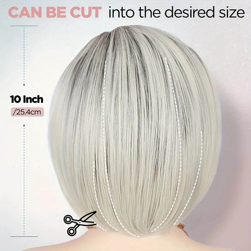 Deep root gradient white side-divided bob elf cut synthetic chemical fiber Wig, suitable for daily outfits Hair Wigs and Hair Style
