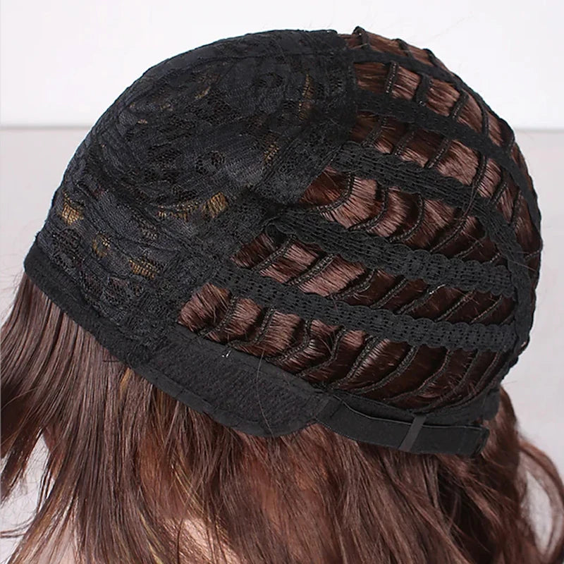 HAIRJOY Synthetic Hair Short Straight Wigs for White Women Mixed Brown Wigs with Bangs  Wig Short Hair Wigs
