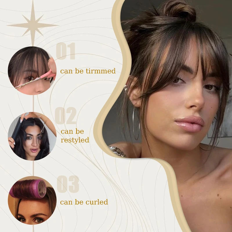 Synthetic Clip in Wigs Hair Bangs Wig Wispy Side-swept Bangs Hair Clip Fake Bang Fringe with Temples Hairpiece for Women Wig Daily Use
