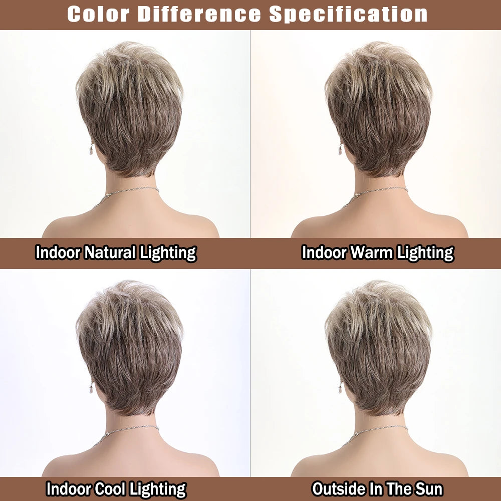 Short Natural Wigs with Bangs Soft Mommy Hair Daily Use Short  Grey Ombre Curly Synthetic Hair Costume Party Wig for Women