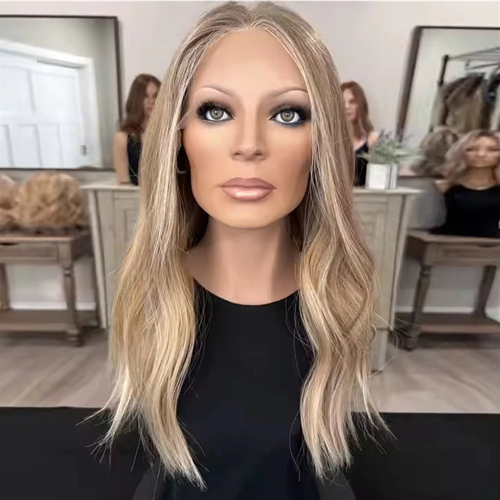 High Heat Fibre Realistic Lace Top Wig Warm Blonde Highlights HD Lace Front Hair Style Wigs for Women Hair Loss 13x4 Glueless Long Wavy Wigs