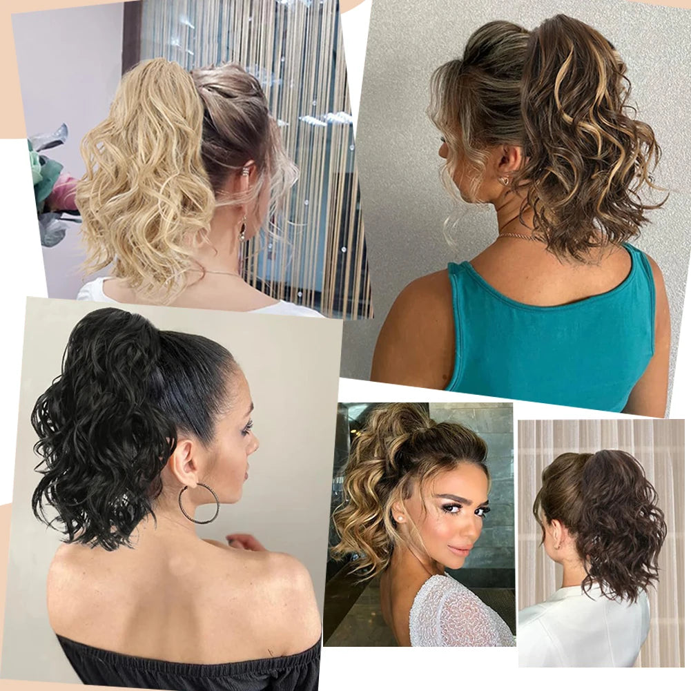 Short Ponytail Hair Extension and Accessories Wigs Synthetic Claw Curly Wavy Clip in Hairpiece Ponytail Hair Extension Short Pony Tail Synthetic Wig for Women