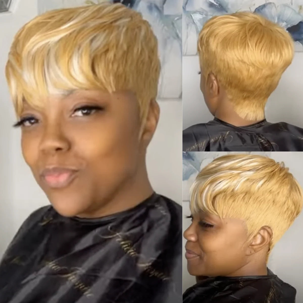 WIGERA Highlight Synthetic Hair Wigs Short Straight  Pixie Cut Hair Bob Wig Honey Gold Mix Black For Woman Daily Use