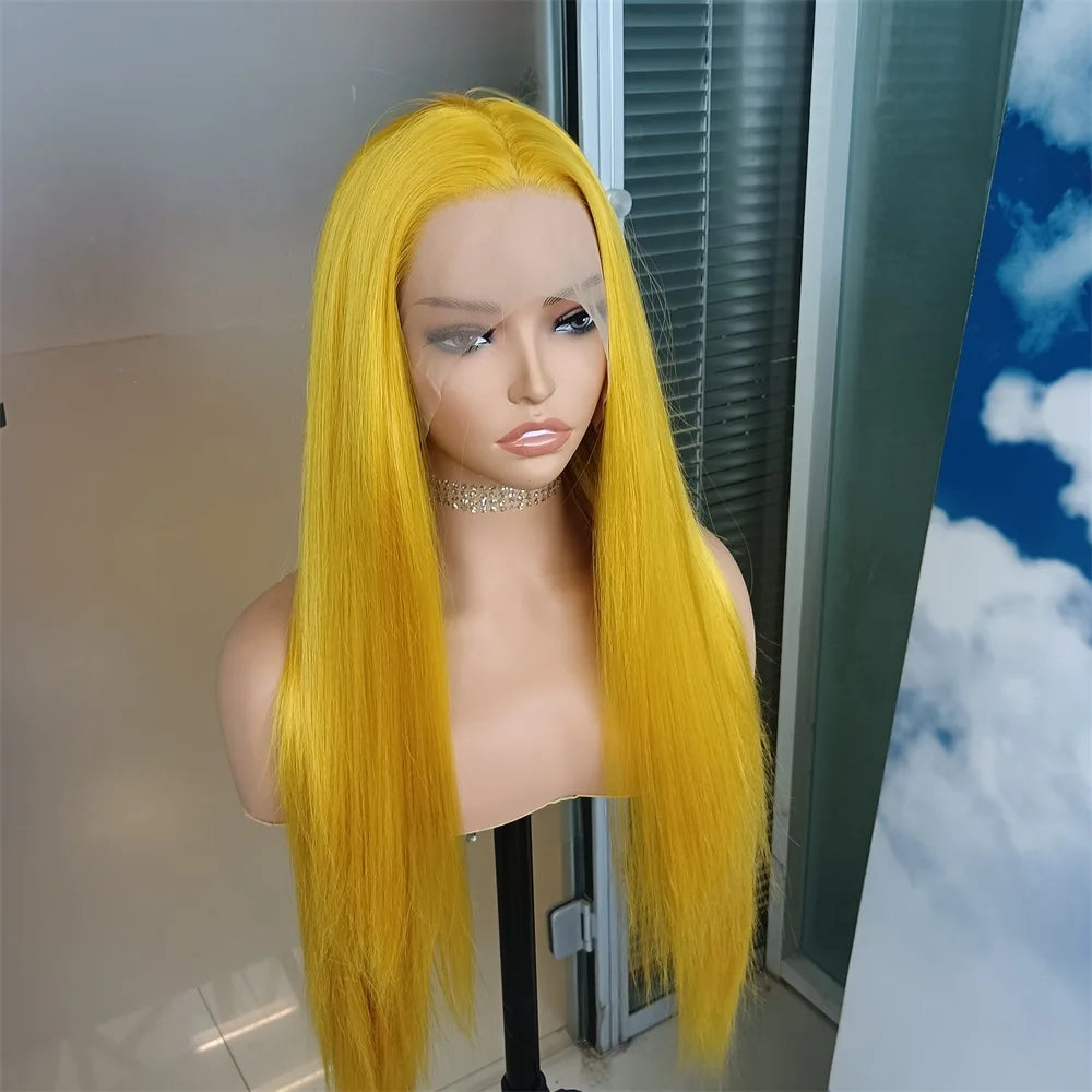 Ginger Yellow Wig Synthetic Lace Front Hair Wigs Straight Lace Wigs For Women Glueless Ready to Wear Synthetic Hair Lace Cosplay Wig