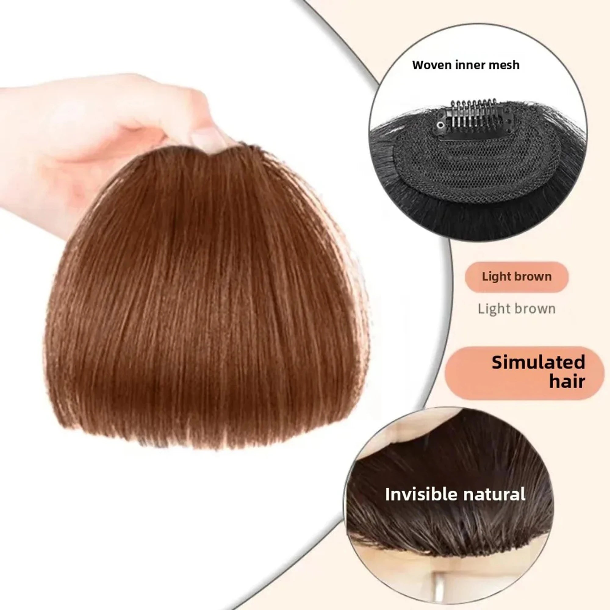 100% Human Hair Bangs Natural Brown Wispy Bang Wigs Hair Clip in Bangs Fringe with Temples Hairpiece for Women  Clip on Air Bang 4.5in Wigs Accessories