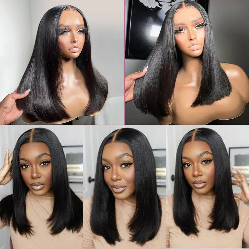 Straight Glueless Wig Human Hair Ready To Wear Short Bob Wigs Hair For Women Transparent Pre Cut 4x4 Human Hair Wigs Bleached Knots