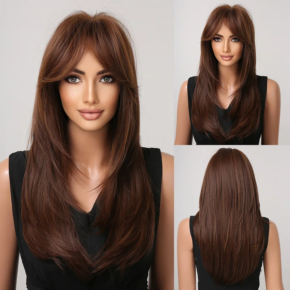 Blonde Unicorn Synthetic Medium Long Straight Brown Blonde Wig For Women Cosplay Daily Party Wigs Heat Resistant False Hair Style