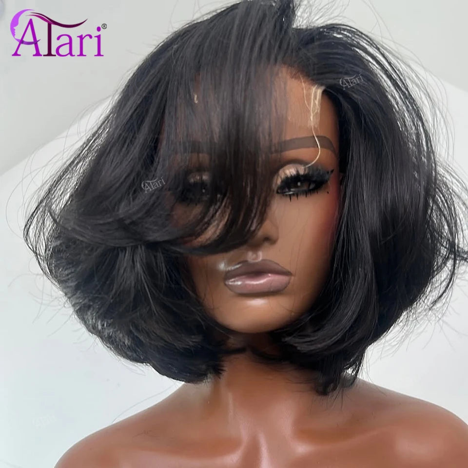 Ash Blonde with Brown Roots Short Bob Wig Transparent 13x4 Full Lace Frontal Human Hair Wigs Straight Bob Wig Pre Plucked for Women Hair Style