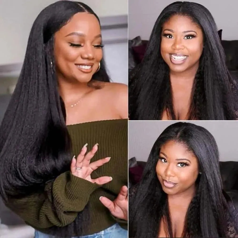 V Part Wig Human Hair Kinky Straight 200% Density No Leave Out V Part Wigs Upgrade U Part Human Hair Wig Clip V Shape Human Hair