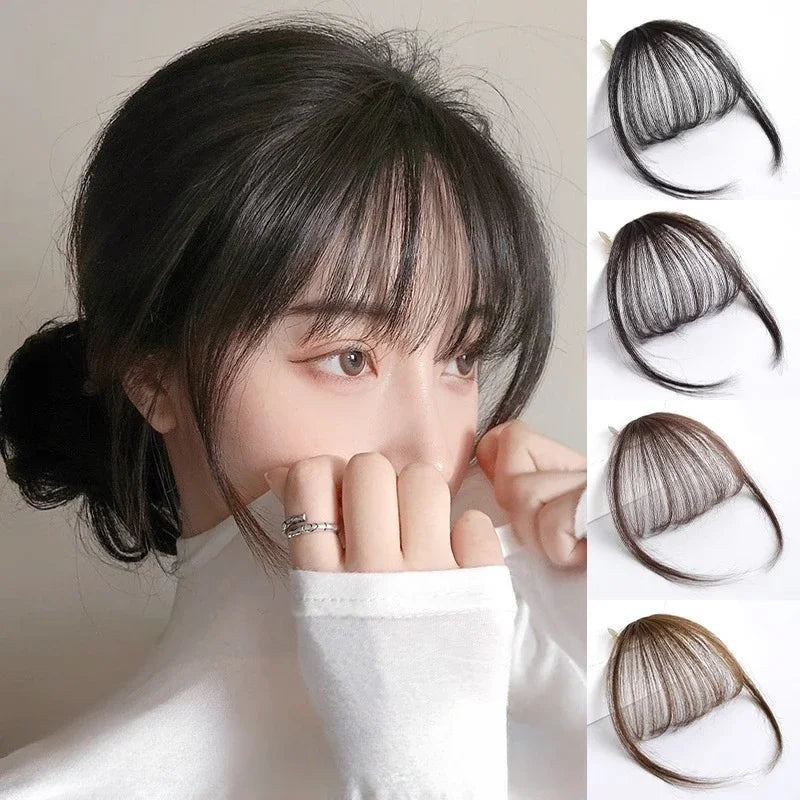 3D Remy Human Hair Wigs Air Bangs For Girl Women Forehead Reissue ONE Clip in Wig Hair Accessories and Extensions Natural Fringe Hairpiece 4 Colors Hair Style