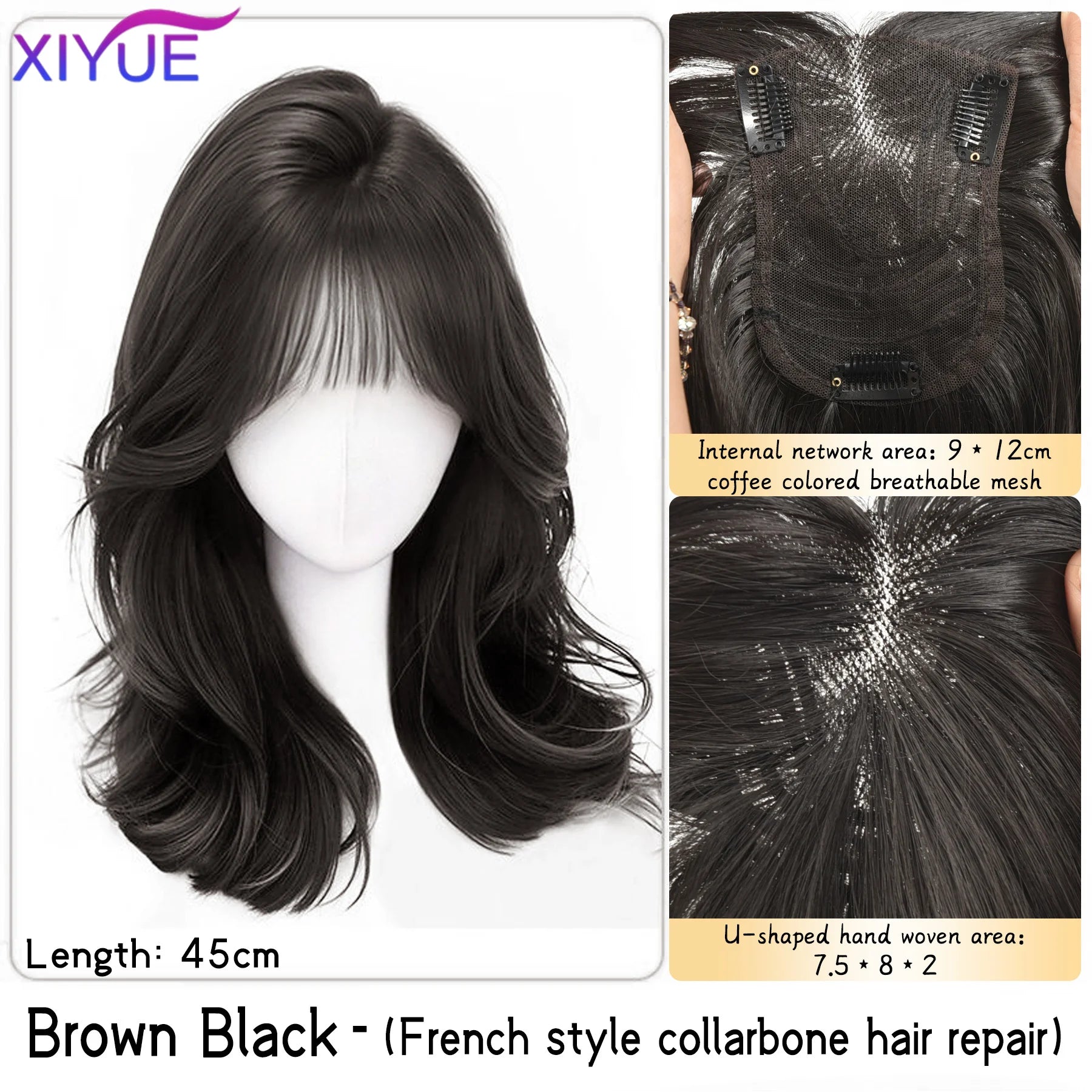 Synthetic Long Straight Layered Wigs Hair Clip in Hair Extensions and Accessories Natural Fluffy Head Top Fake Hair Piece with Bang Clip for Women Wig Daily Use