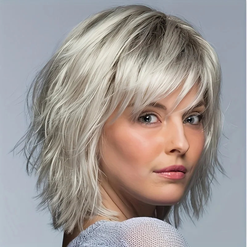 Synthetic fiber wig with rose mesh hat wavy gradient highlights Natural appearance is suitable Hair Wigs for Women everyday outfits, Hair Style