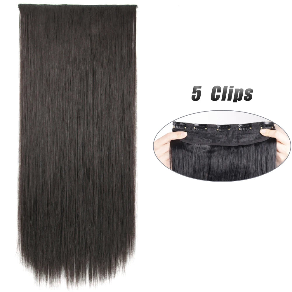 Synthetic Wig 5 Clip In Hair Accessories and Extensions Long Straight Wigs Hair Style Hairpiece Black Brown Blonde 80CM Natural Fake Hair For Women