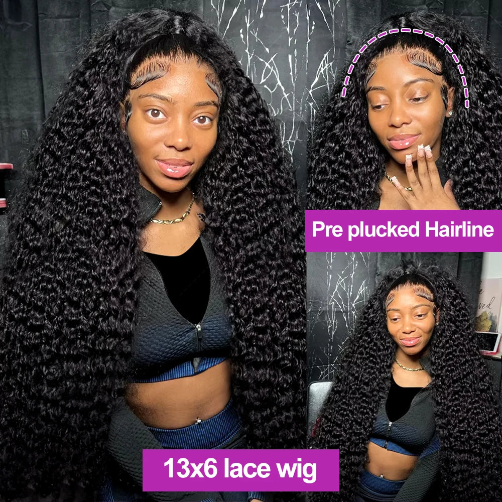 Transparent 250% Density Water Culry 360 Full Lace Frontal Wig Human Hair 40Inch Deep Wave 13x4 13x6 Hd Lace Front Wigs For Women