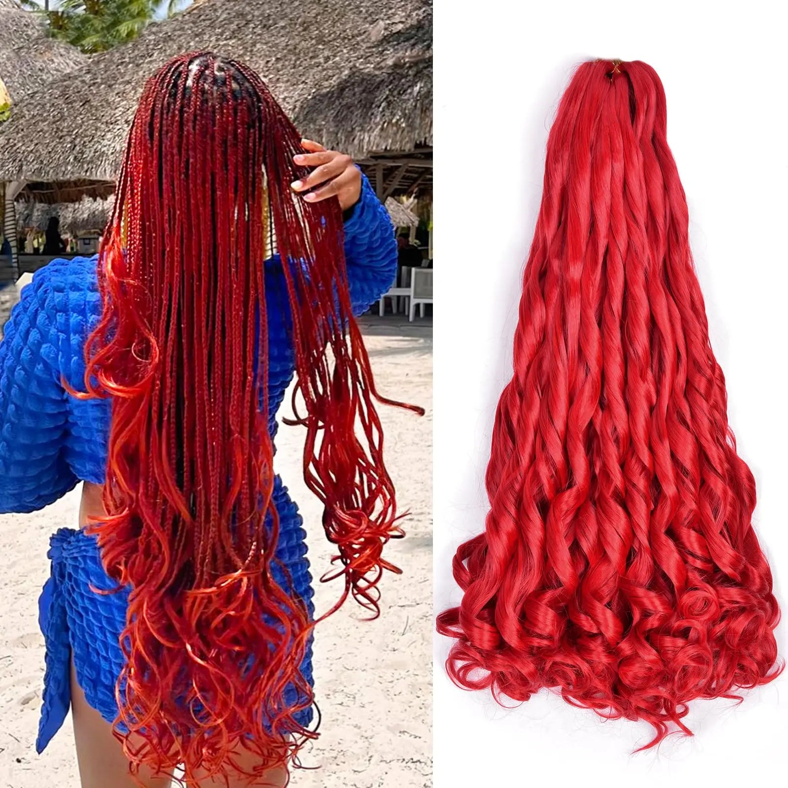 French Curly Braiding Hair Wigs 22Inch Synthetic Curly Braiding Wig Hair Pre Stretched Loose Wavy Curl Braiding Hair Accessories and Extensions For Women