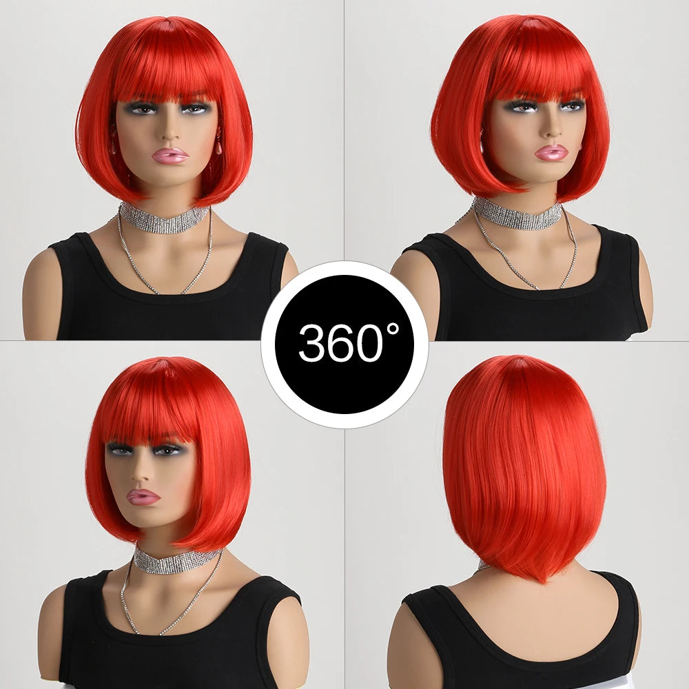 Heat Resistant Short Bob Wig with Bangs for Women Hair Wigs Perfect for Halloween Birthday Costume Party Or Daily Use, Hair Style