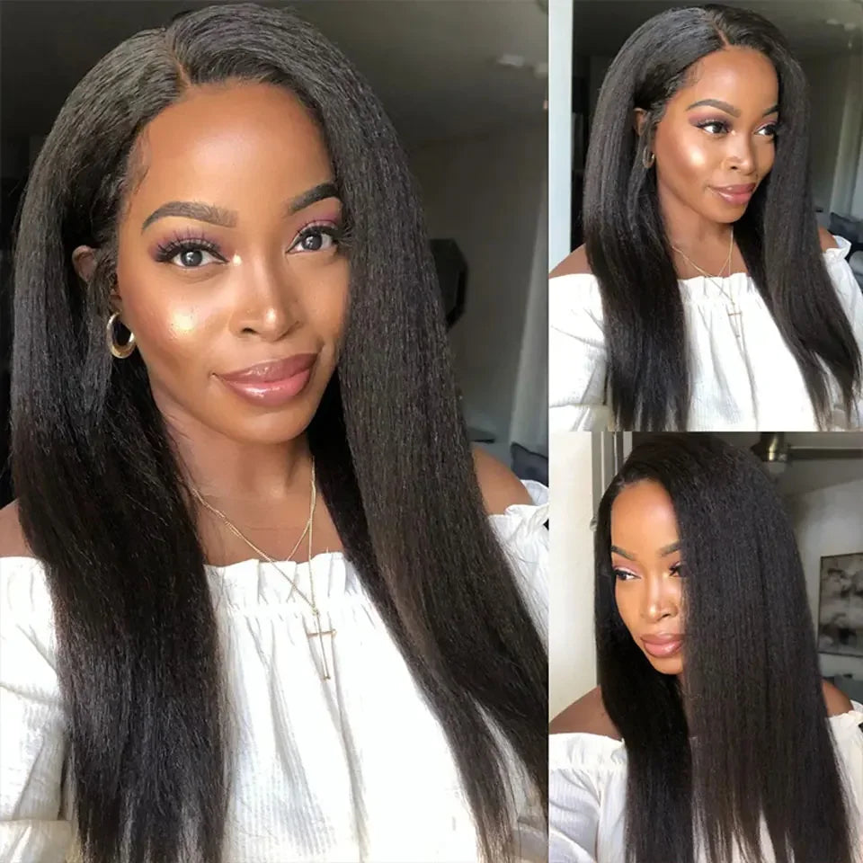 Pre Cut No Glue Glueless Wig Wear to Go Kinky Straight 13x6 360 HD Lace Frontal Wigs Yaki Straight 100% Human Wigs Hair