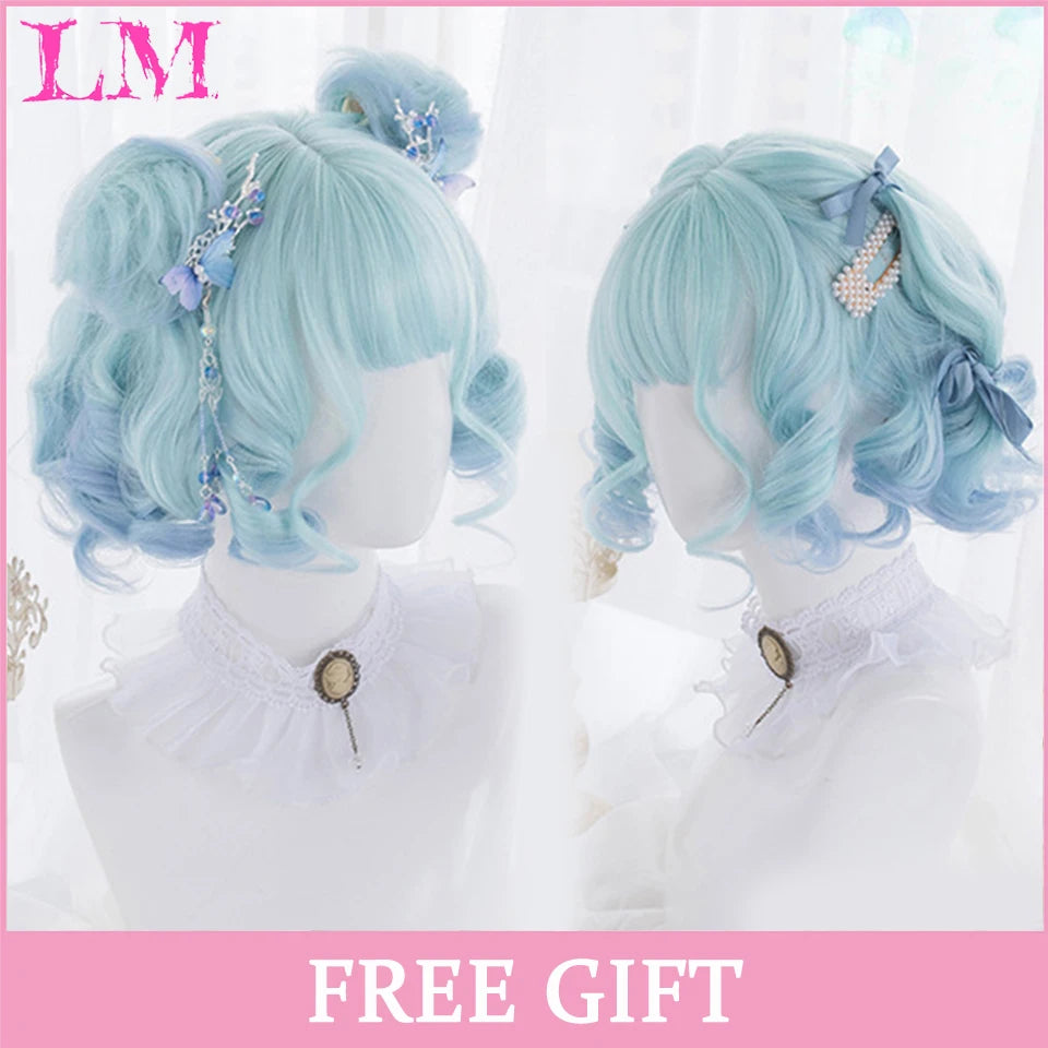 LM Cosplay Wig With Bangs Synthetic Straight Hair Wigs 24 Inch Long Heat-Resistant Pink Hair Style For Women