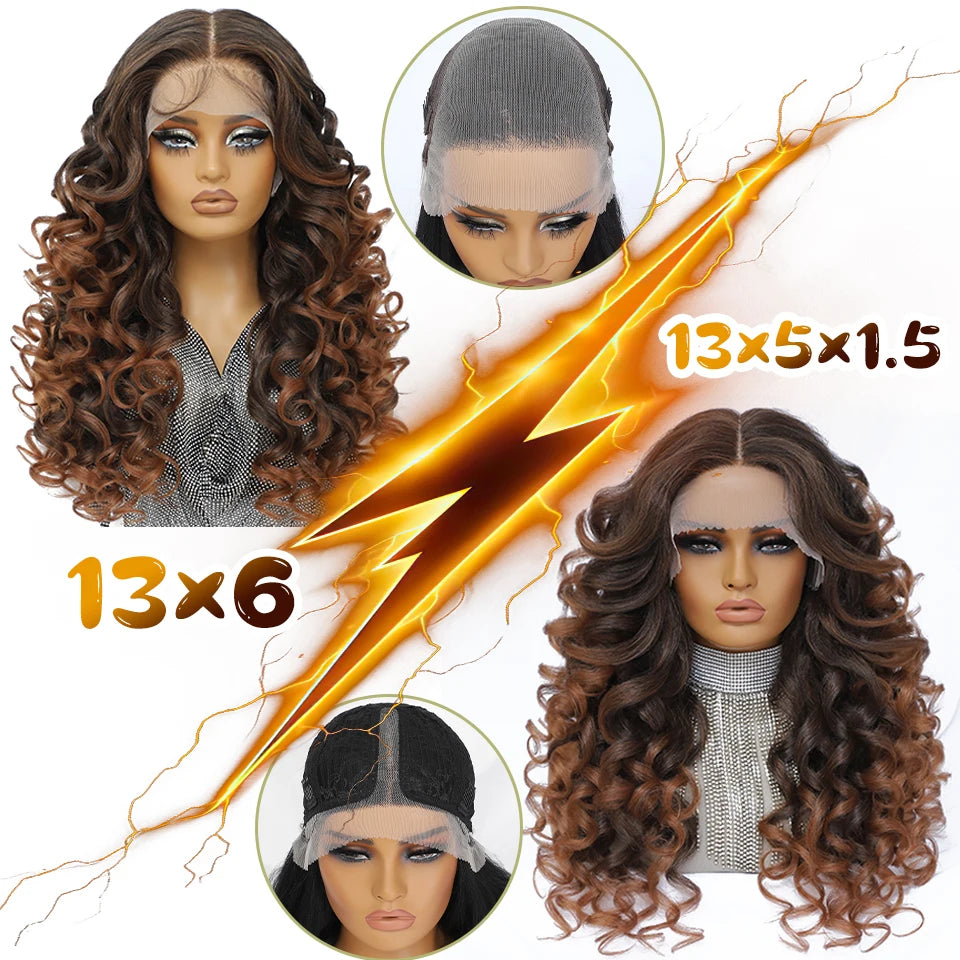 Latisha HD Synthetic Lace Front Wigs Curly Pre Plucked Lace Frontal Wig with Bangs for Women Highlight with Babyhair 24Inch Wigs