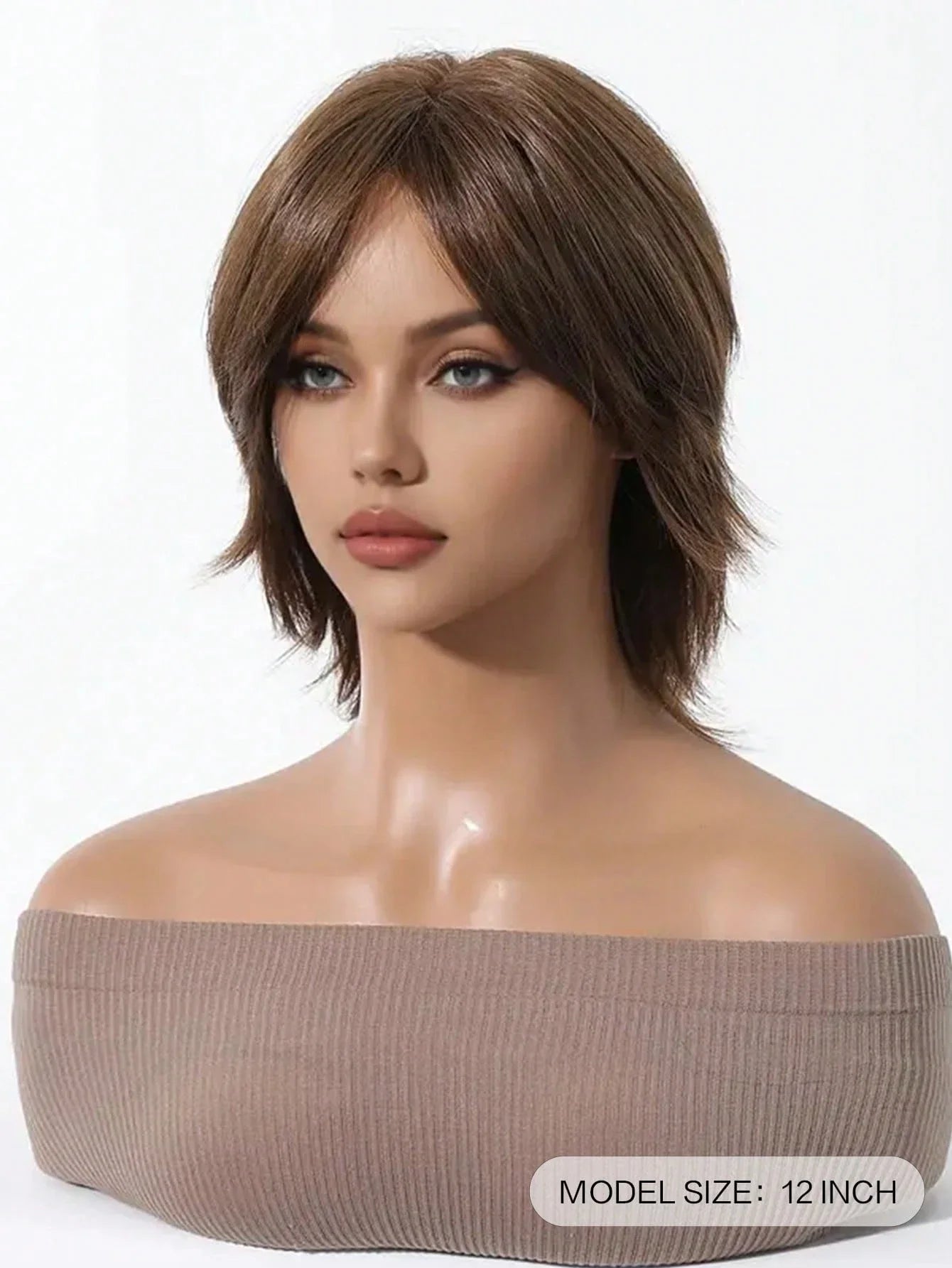 12 inch short salmon head wig with bangs, women's short straight black synthetic wigs, party daily use elf cut short wigs for Women of Wigs Extension and Accessories