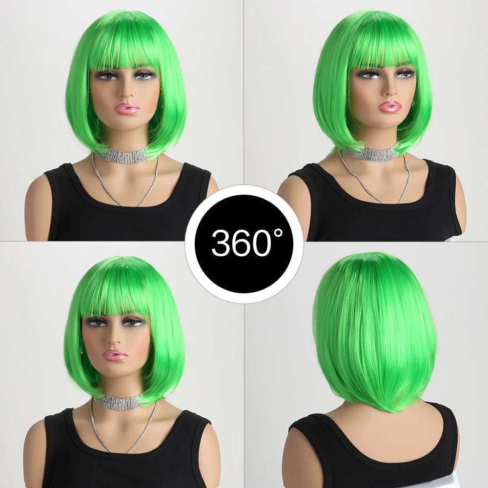 Heat Resistant Short Bob Wig with Bangs for Women Hair Wigs Perfect for Halloween Birthday Costume Party Or Daily Use, Hair Style