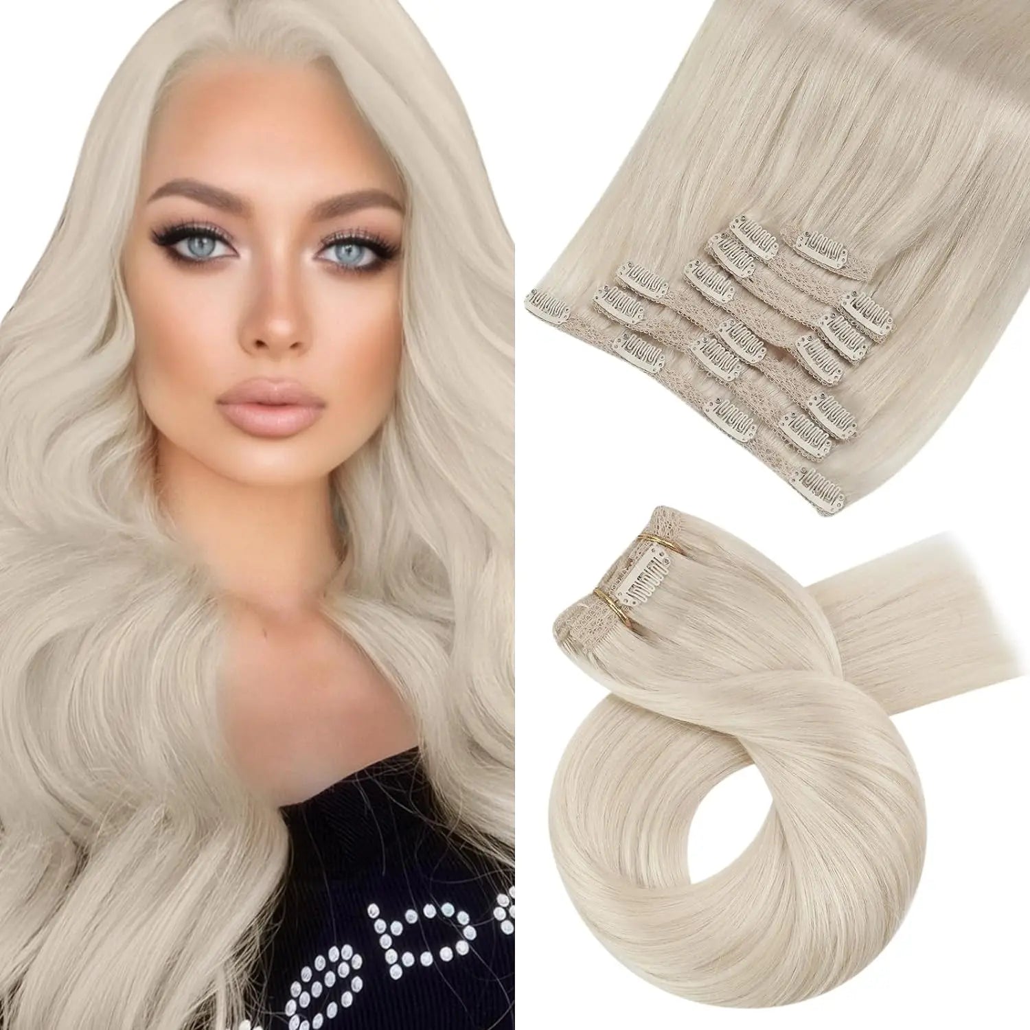 [Hot Sale] Moresoo Clip in Wigs Hair Extensions Real Natural Hair Remy Straight Wig Set 5&7 Pcs Brazilian Clip in Human Hair Extensions and Accessories