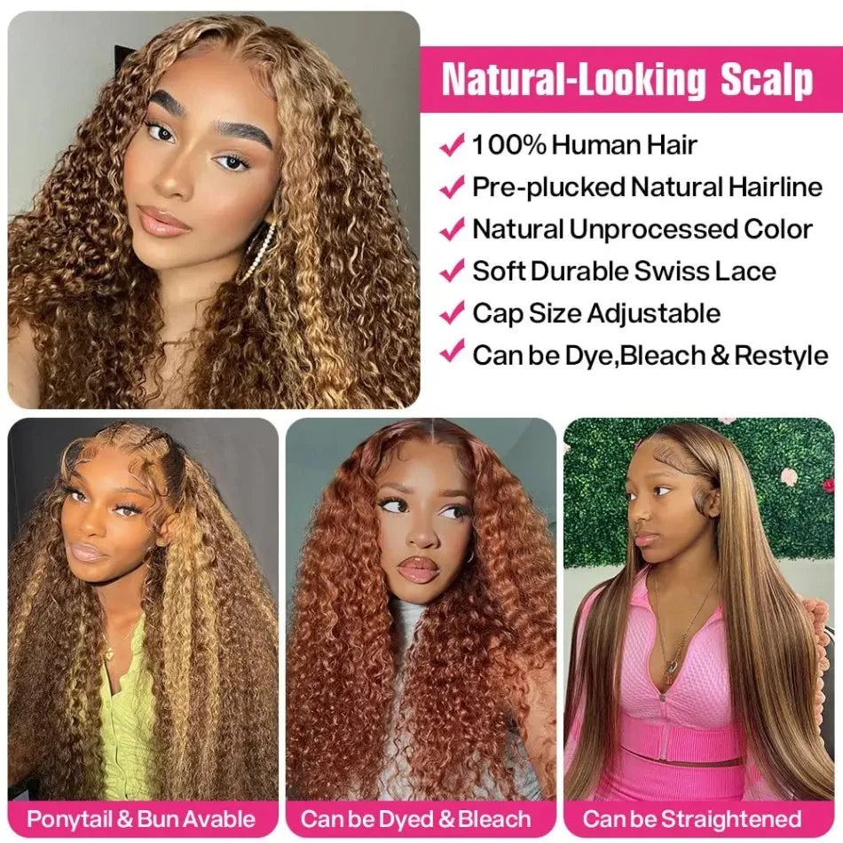 P427 Highlight Wig Human Hair Style Wigs Hd Lace Wig 13X6 Human Hair Deep Wave Frontal Wig Curly P1B30 Lace Front Hair Wigs Brazilian 250 Density