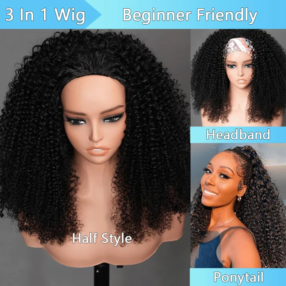 Half Wig Kinky Curly 200% Density Remy  Wigs Hair Curly 100% Human Hair No Leave Out Upgrade Glueless Clip In Half Wigs For Women