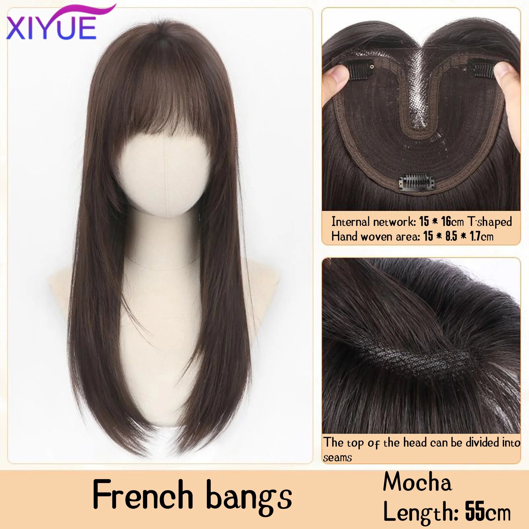 Synthetic Long Straight Layered Wigs Hair Clip in Hair Extensions and Accessories Natural Fluffy Head Top Fake Hair Piece with Bang Clip for Women Wig Daily Use