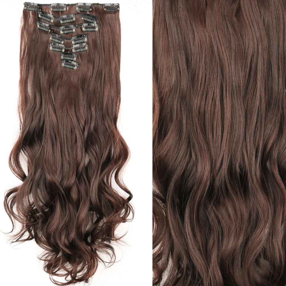 7Pcs/Set 16 Clips Wig Hair Accessories Extension Black Long Straight Natural Hair Wigs Ombre Hairpiece Heat Resistant Fiber For Women Hair Style