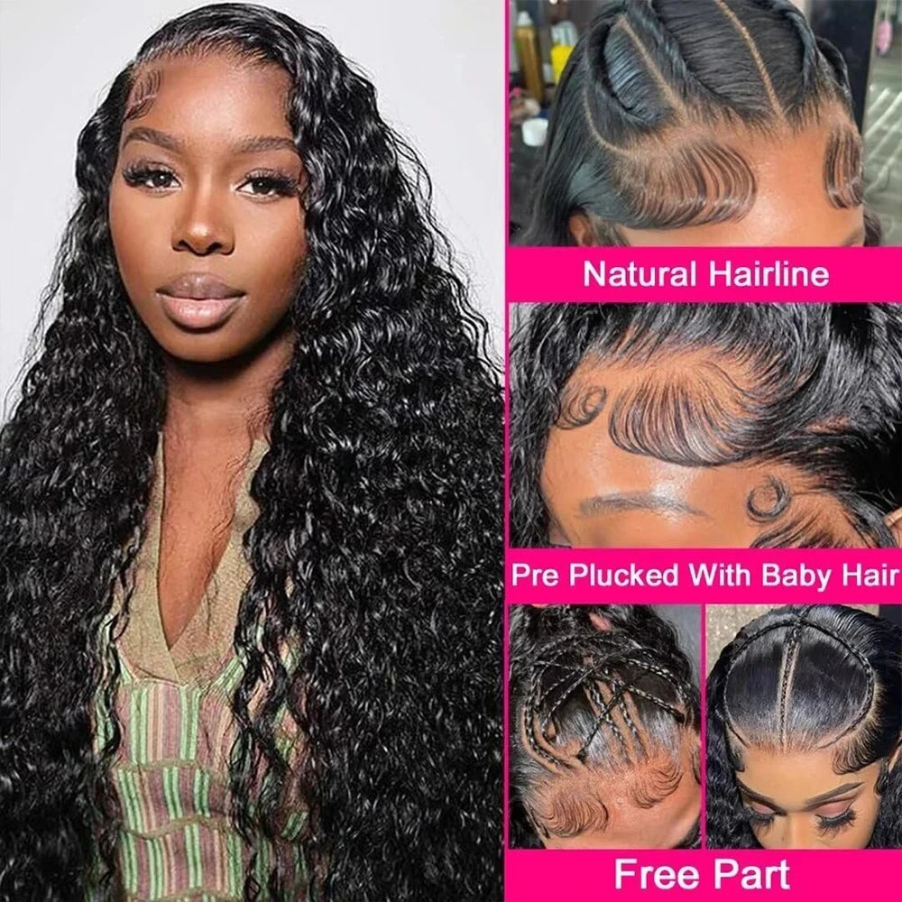 Nexora Curly Wigs 1b Black Wig Water Wave 360 human hair full lace wig Deep Wave Inviscid Strap Glueless Lace Wigs Bleached Knotted