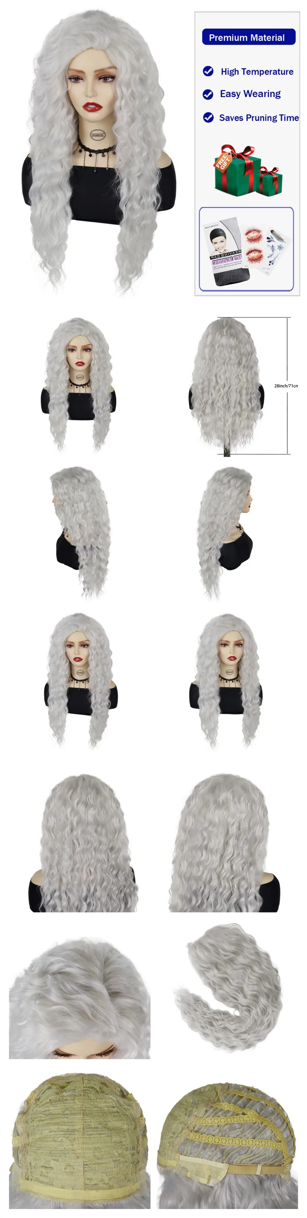 Womens Wig Long Synthetic Hair Ombre Blonde Curly Hair Wigs Female Natural Wavy Drag Queen Regular Wig 80s Gradient Hair Style Wigs for Student