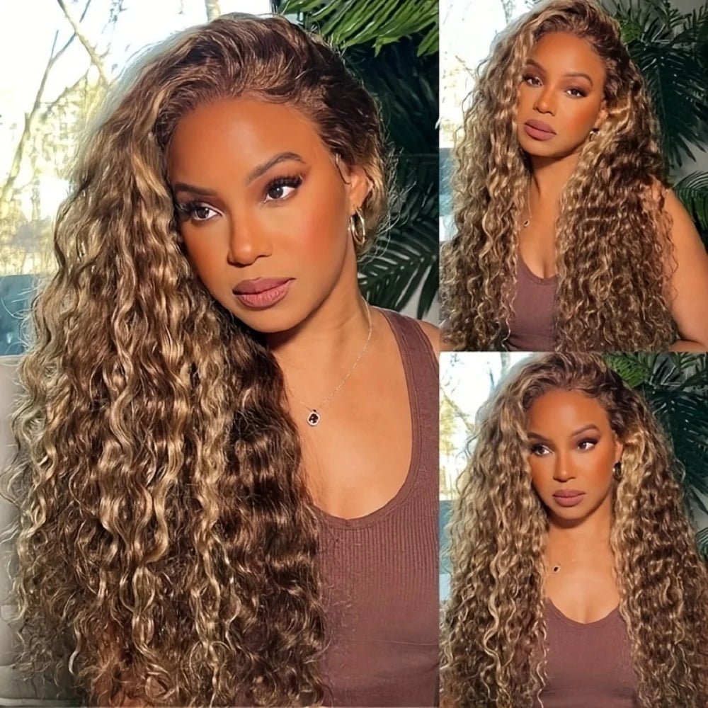 Highlight Deep Wave 4/27 Lace Front Wig Human Hair Wigs 13x6 13x4 HD Lace Frontal Wig 1B/30 Colored Ombre Honey Blonde Human Hair Style Wigs