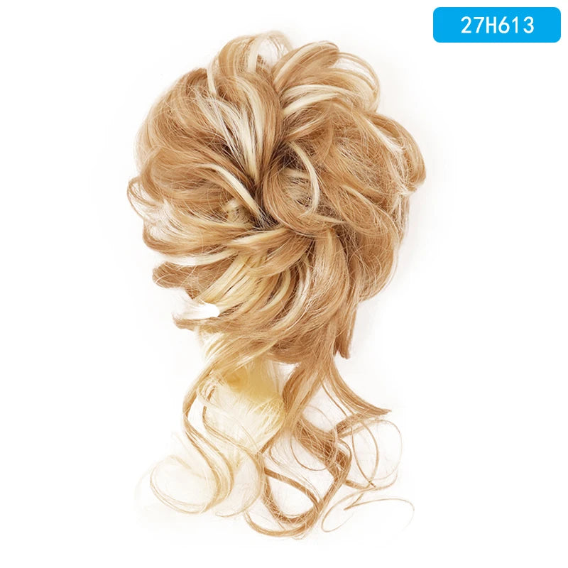 AZQUEEN Messy Bun Hair Extension Synthetic Elastic Band Curly Wave Chignon Scrunchies Donut Updo Hairpiece For Women