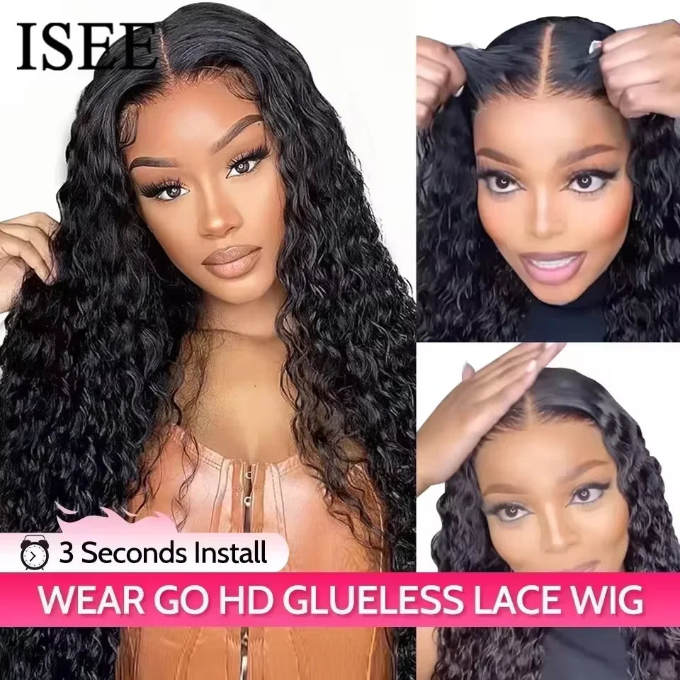 Wear Go Wig ISEE Hair Wigs Mongolian Water Wave 7x5 Glueless Pre-plucked Human Wig Ready To Go Pre Cut Lace Easy Install HD Lace Wigs