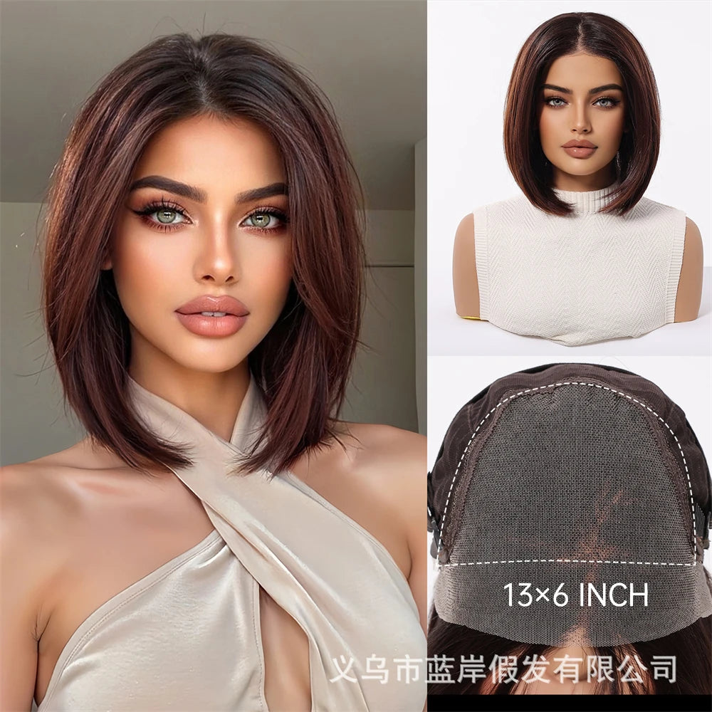 13 * 6 large lace wig, gradient white gold bob, linen shoulder length short hair wigs, suitable for everyday women