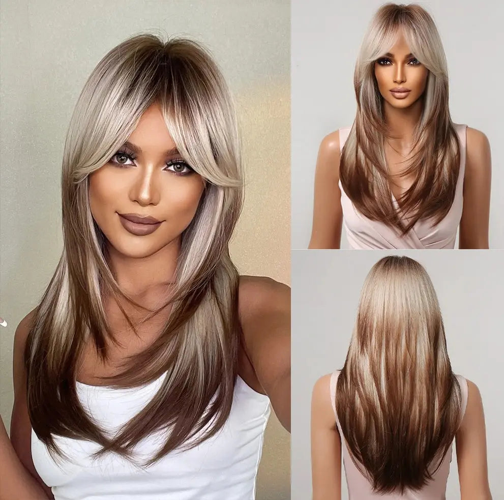 CharmSource Blonde Long Hair Natural Straight Wig Synthetic Wigs  for Women Daily Party High Density