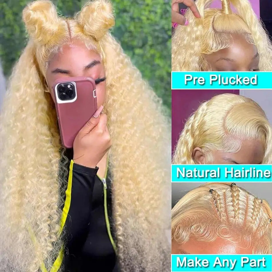 613 Blonde Deep Wave Hair Wigs 13x4 13x6 HD Transparent Lace Front Wig 100% Human Hair HD Lace Closure Wig For Women Nature Black Hair Style