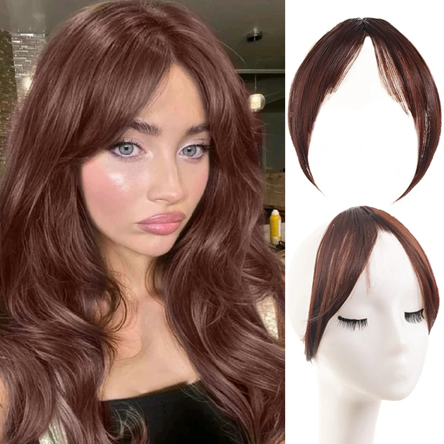 Synthetic Clip in Wigs Hair Bangs Wig Wispy Side-swept Bangs Hair Clip Fake Bang Fringe with Temples Hairpiece for Women Wig Daily Use