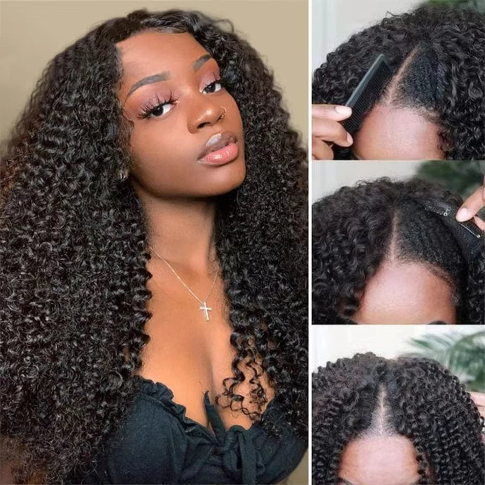 250% V Part Wig Human Hair No Leave Out Full Machine Made Afro Kinky Curly Human Hair Wigs For Women 100% Quality High Density
