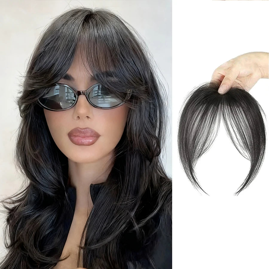 Synthetic Clip in Wigs Hair Bangs Wig Wispy Side-swept Bangs Hair Clip Fake Bang Fringe with Temples Hairpiece for Women Wig Daily Use