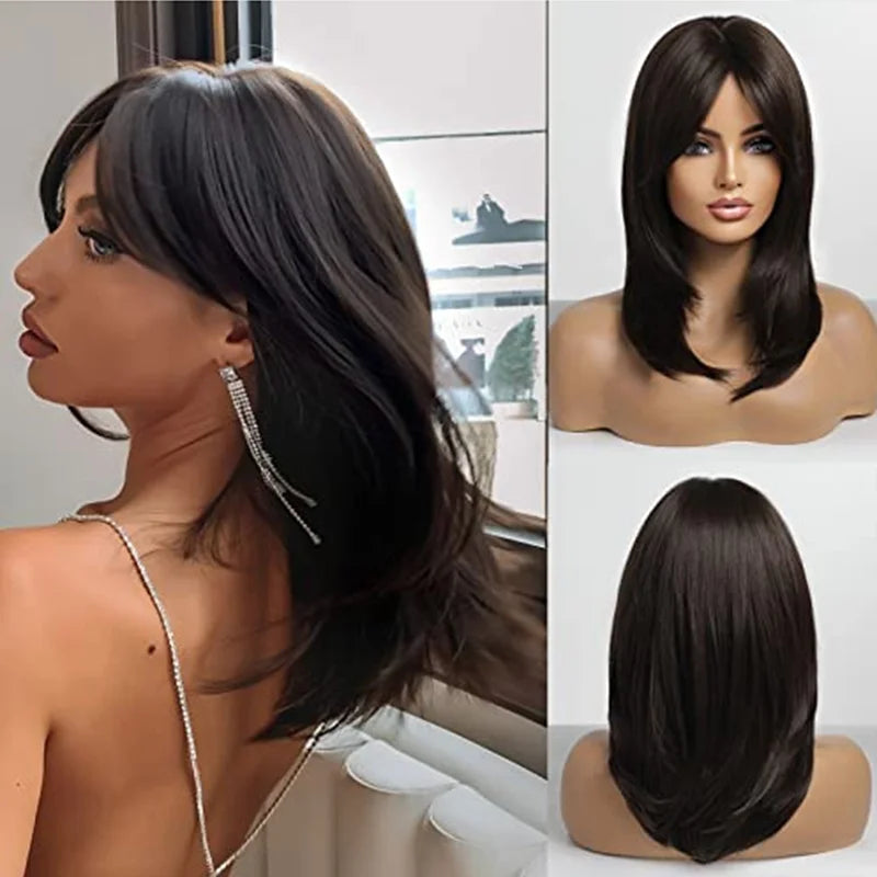 ALAN EATON Layered Synthetic Wig with Bangs Straight Short Highlights Blonde Hair Wigs with for Women Daily Use