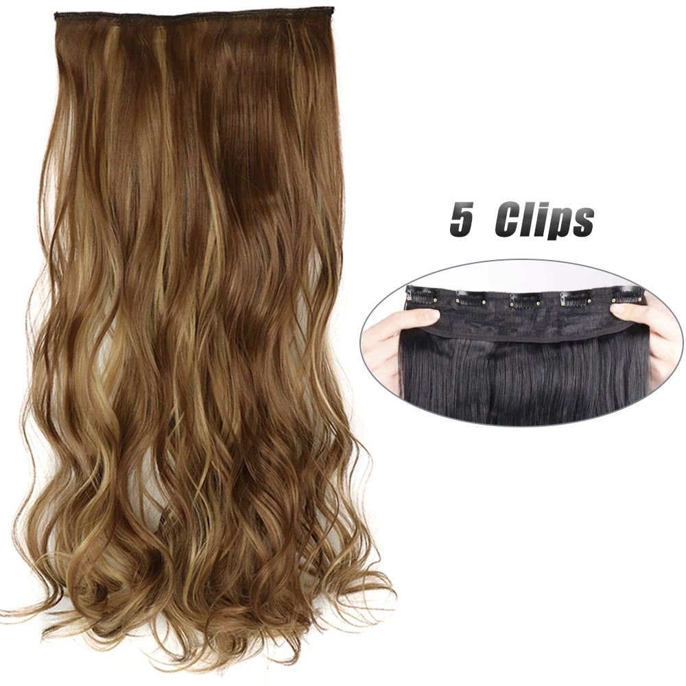 Synthetic Wig 5 Clip In Hair Accessories and Extensions Long Straight Wigs Hair Style Hairpiece Black Brown Blonde 80CM Natural Fake Hair For Women