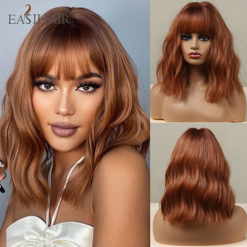 EASIHAIR Synthetic Bob Wig with Bang Short Straight Light Blonde Beige Natural Wigs Hair for Women Daily Cosplay Heat Resistant