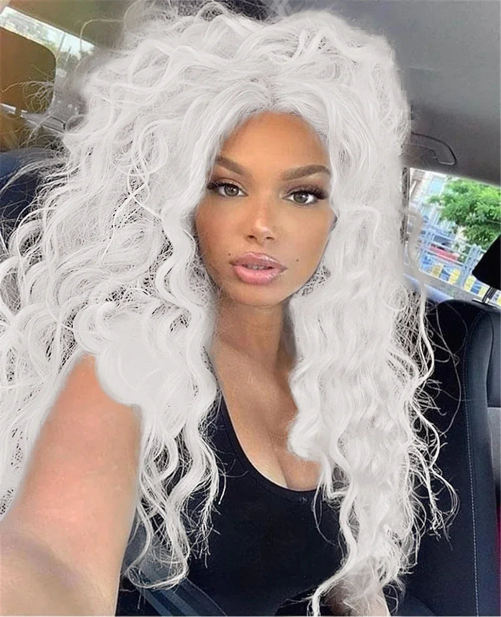 Womens Wig Long Synthetic Hair Ombre Blonde Curly Hair Wigs Female Natural Wavy Drag Queen Regular Wig 80s Gradient Hair Style Wigs for Student