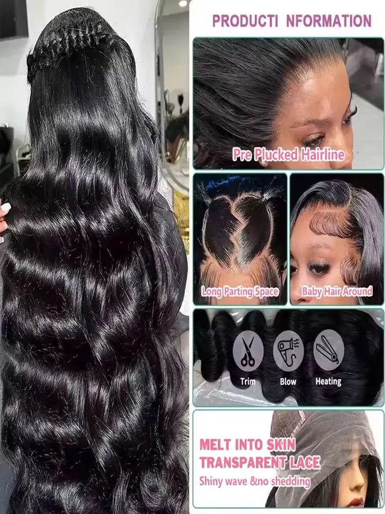 40 42 Inch Body Wave Human Hair Wig 250% Density 13x6 HD Lace Front Human Hair Wigs 5x5 Gluless Lace Closure Wig Preplucked