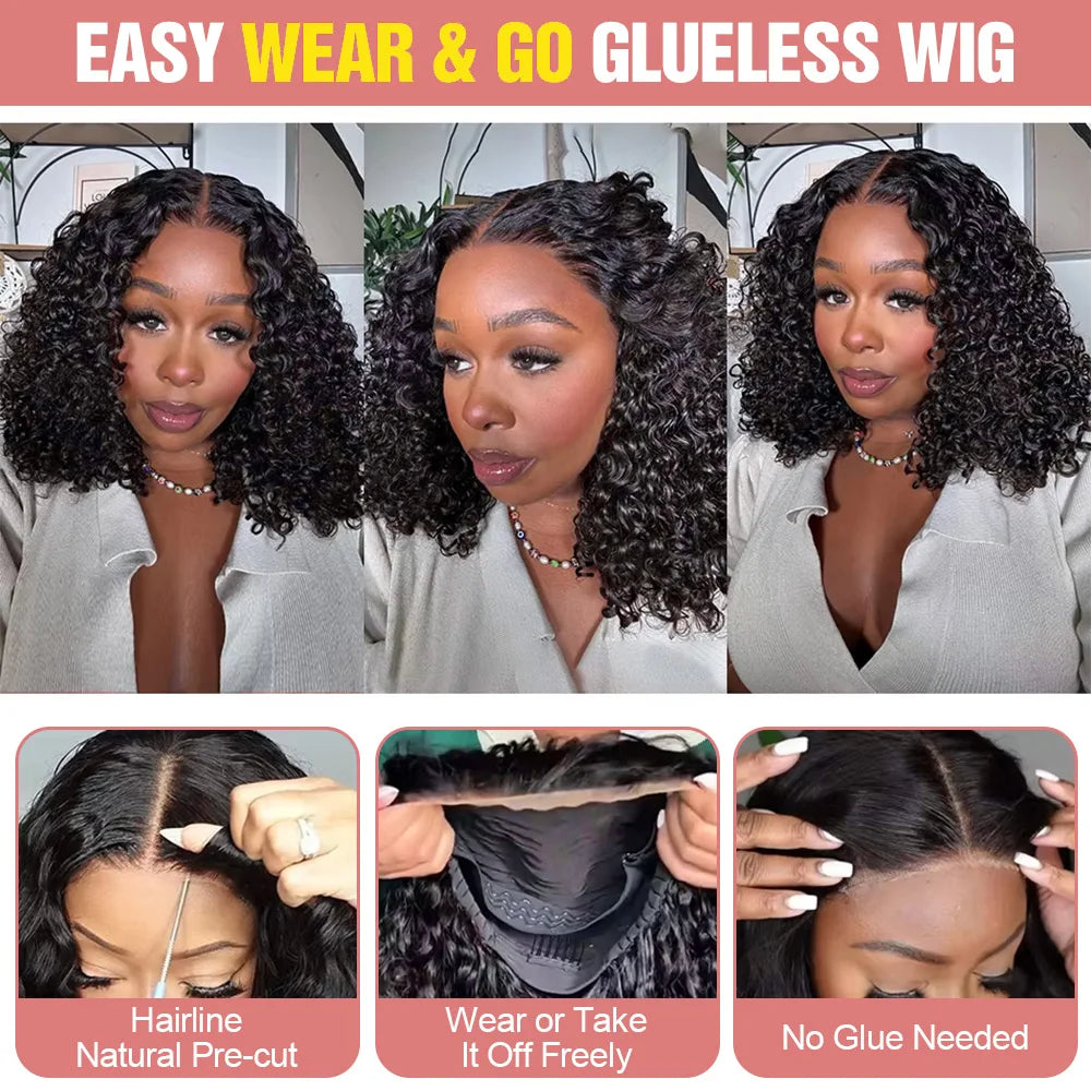 Short Curly Bob Wig Human Hair 250% Glueless Brazilian Closure Frontal Wigs Hair Without Glue Pre Cut Lace Wigs For Women On Sale